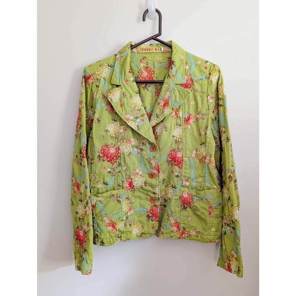 Johnny Was Green Embroidered Blazer Jacket